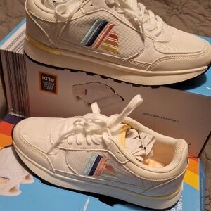 Aldi Women's White Athletic Shoes with Rainbow Accents